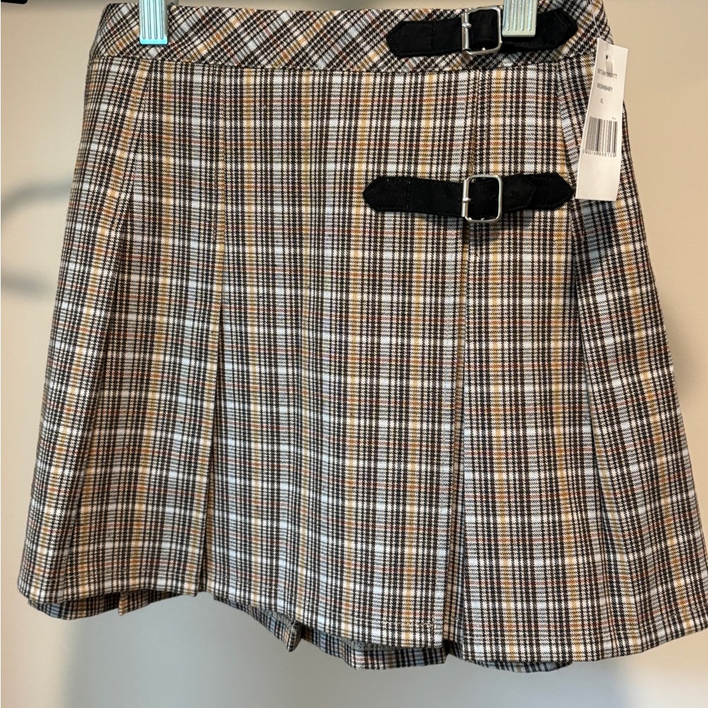 Katie J NYC Plaid Skirt with Buckle Accents